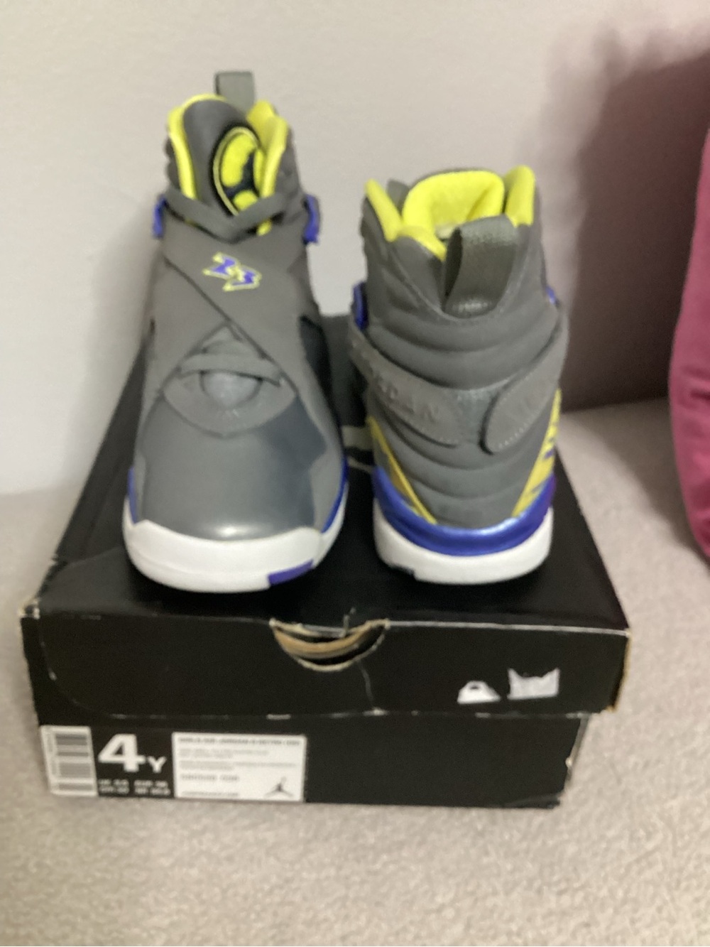 Air Jordan Y4 W5.5 Retro Laney High School Gray, Yellow & Blue High-Top Sneakers